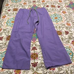 Purple scrub pants elastic back drawstring & slits